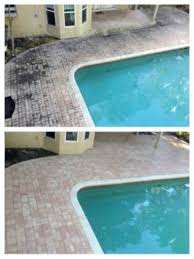 Paver patio before and after pressure washing - lanai cleaning Orlando FL