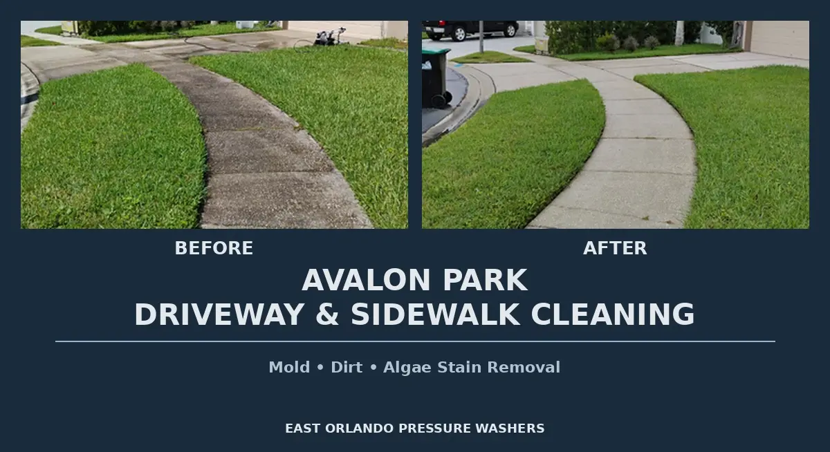 Walkway before and after pressure washing - sidewalk cleaning Orlando FL